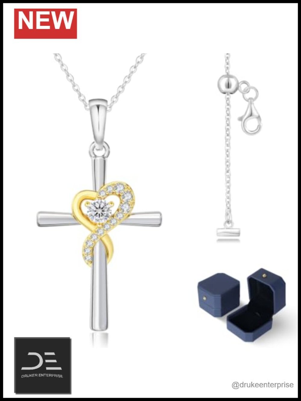 Moissanite Heart Cross Necklace for Women, 925 Sterling Silver Pendant Jewelry